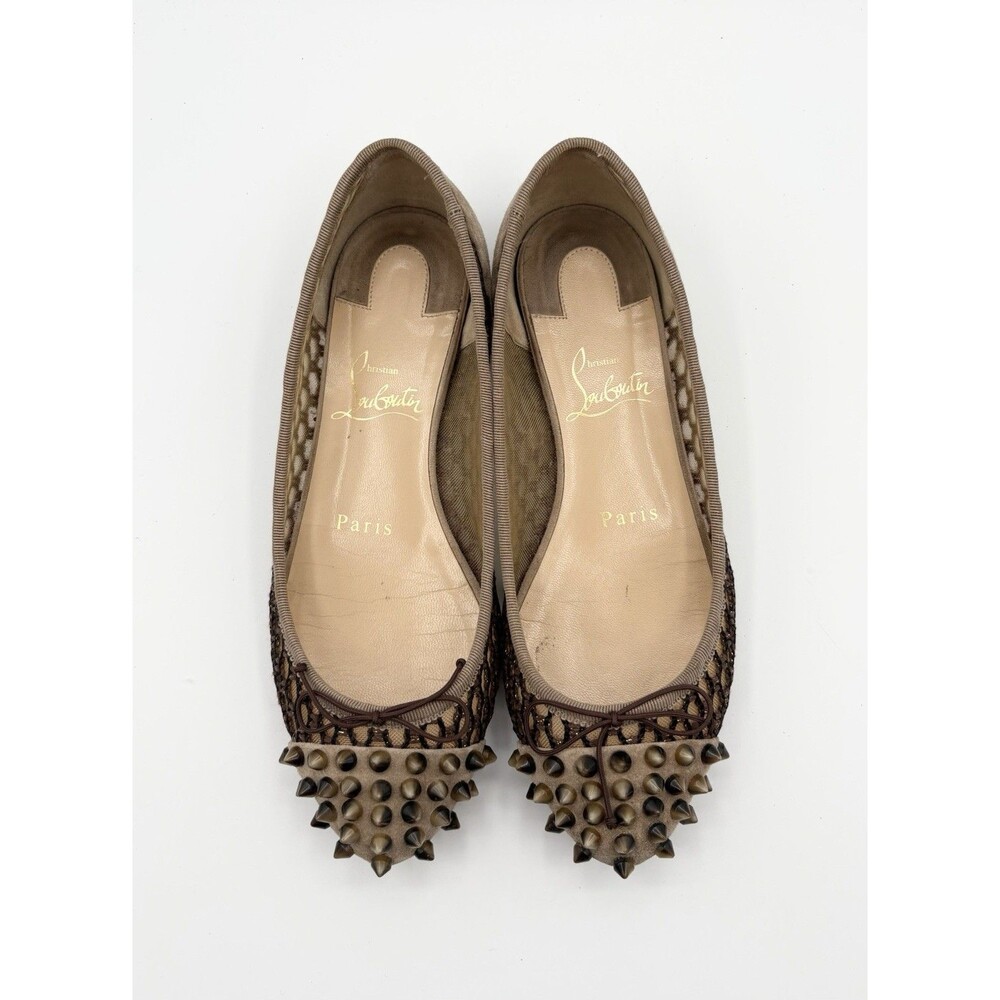 Christian Louboutin Brown Suede & Mesh Flats w/ Tortoise Spikes Sz EU 35.5 - Picture 2 of 12